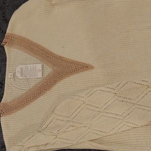 Cream Sweater, Lace V-Neck